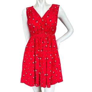 Madewell Magnolia Red & Black Floral Tie Back Tiered Mini Babydoll Dress Size XS